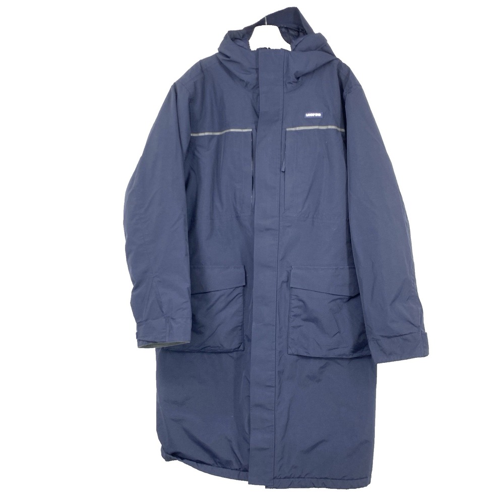 Lands End Men Size Large 42‎ 44 Jacket Long Coat Blue Hood Nylon Lined